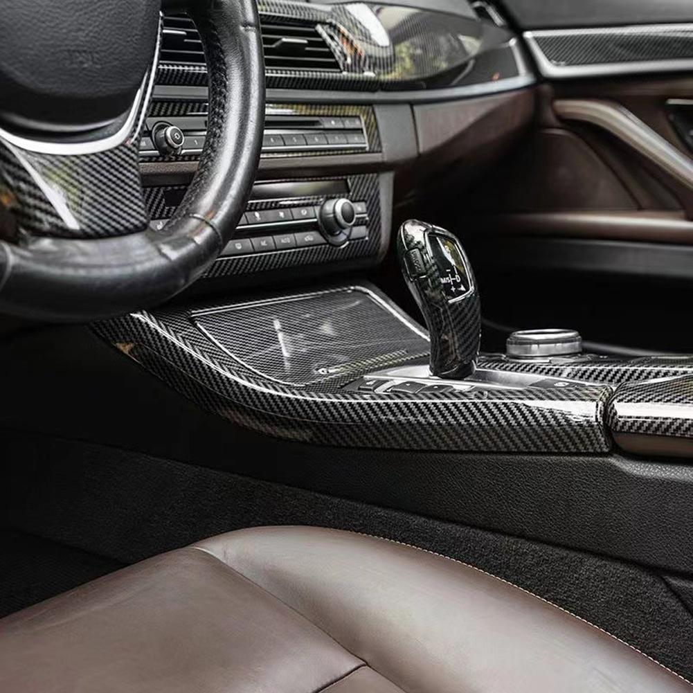 Car Interior Gear Shift Side Strip Trim Styling Accessories Carbon Fiber Pattern For BMW 5 Series F10 F11 525L I520L 2011 - 2017 LHD