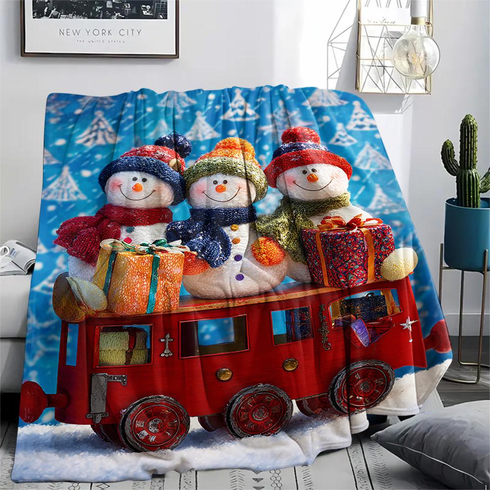 snowmen Print Flannel Blanket, High quality Comfortable for All Seasons, Home Decor, Warmth and Comfort, Perfect for Christmas Gifts