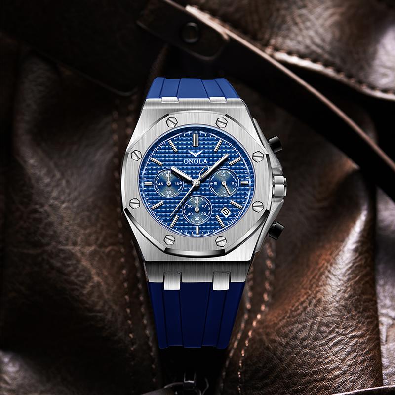 Новые роскошные мужские часы с коробкой ONOLA, многофункциональные мужские водонепроницаемые часы с силиконовым ремешком, мужские кварцевые часы