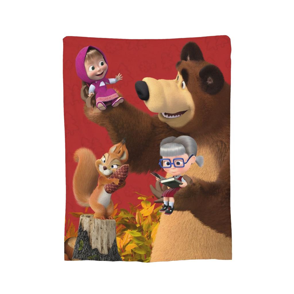 Springtime Cartoon Cute M-Masha And Bear Knitted Blankets Fleece Throw Blankets Bed Sofa Decoration Lightweight Bedspreads,