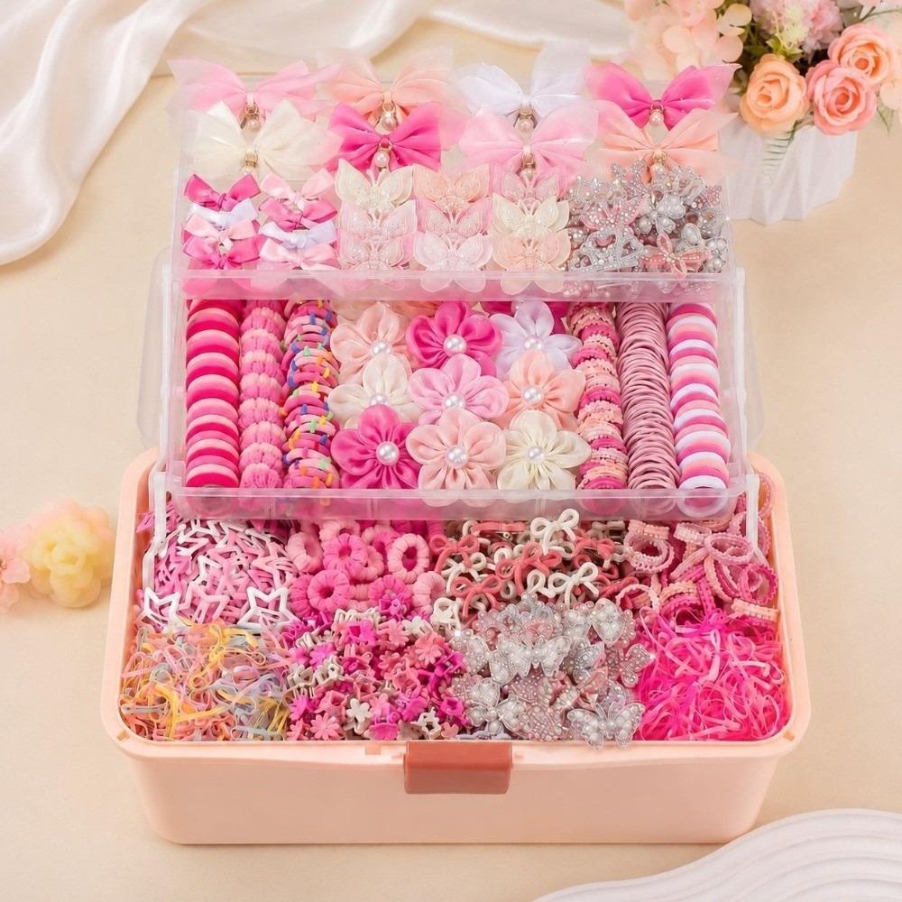 875Pcs/Set No Hurt Hair Bow Hair Clip Set Swallowtail Bow Hair Tie Set Princess Gift Set