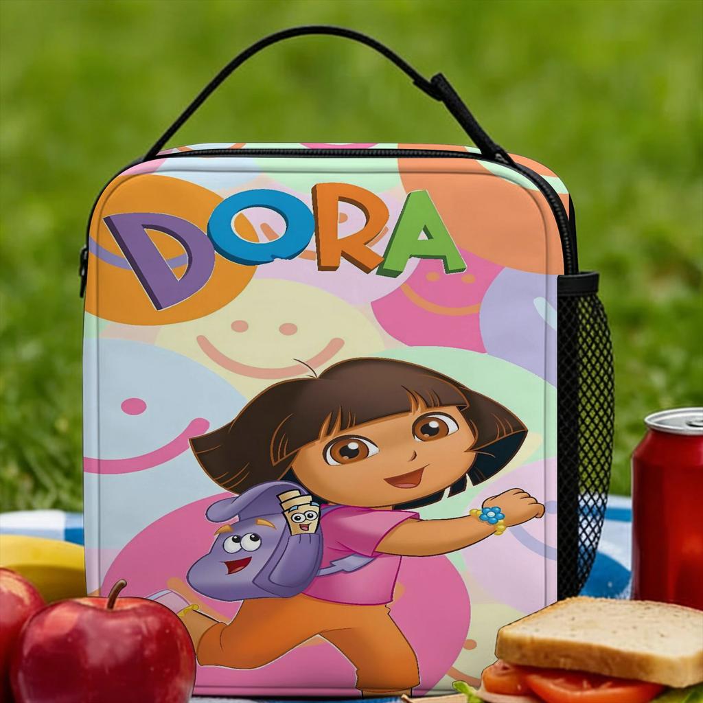 D-Doras The Explorers Lunch Bag Fashion Lunch Box Women Travel Portable Insulated Cooler Bag Oxford Print Thermal Lunch Bags