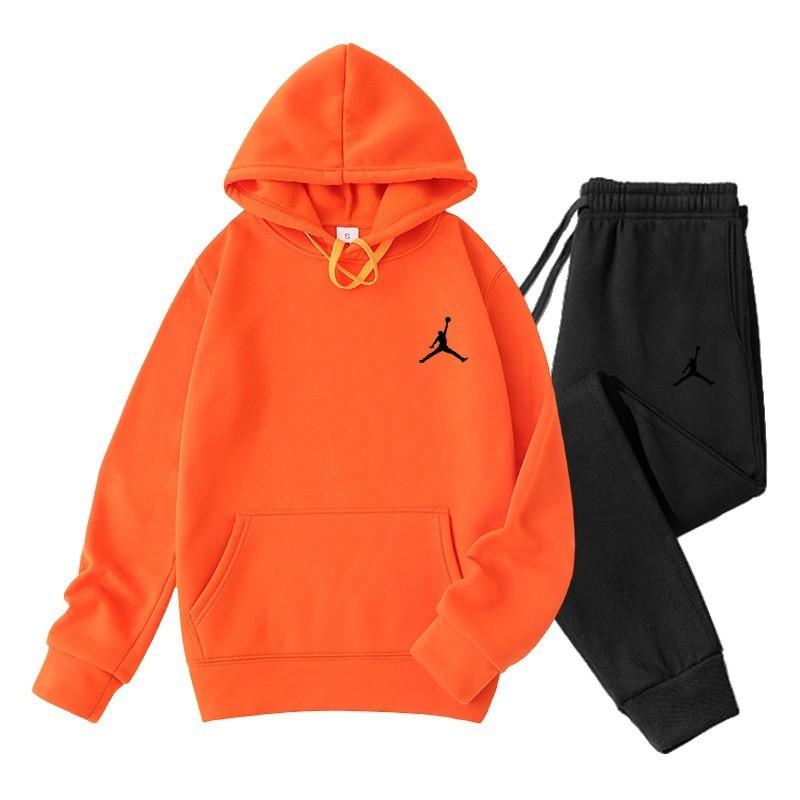 Mens Hooded Fleece-Lined Casual Sportswear Set Winter Long Sleeve Top Pants