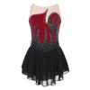 Girls Color Block Sheer Mesh Patchwork Dress Sleeveless Shiny Rhinestone Design Figure Skating Performance Gown