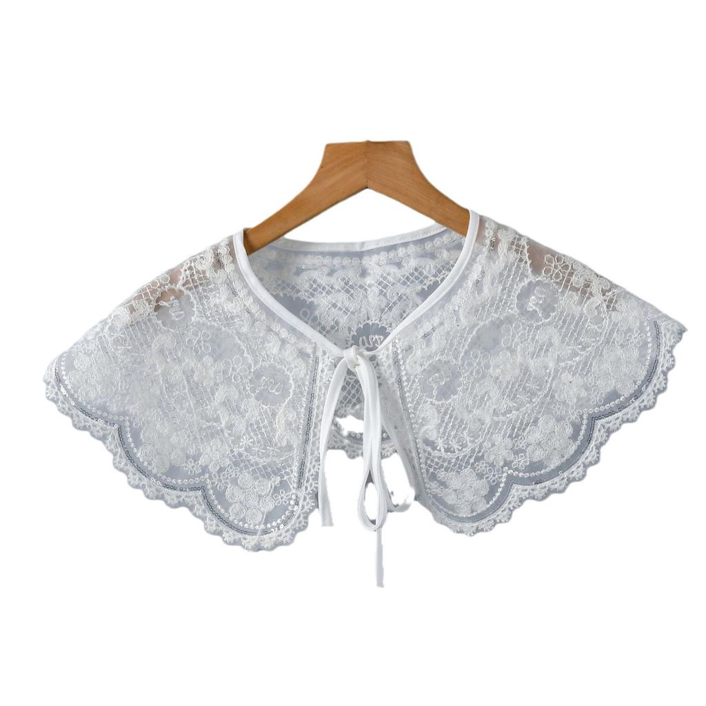 Girls Shoulder Wraps Shawl for Women's Shirt Fake Collar Front Tie White Lapel Blouse Detachable Collar Vintage Ladies Collar