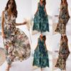 Женское длинное платье макси в стиле бохо с цветочным принтом и V-образным вырезом, женский летний пляжный сарафан-качели