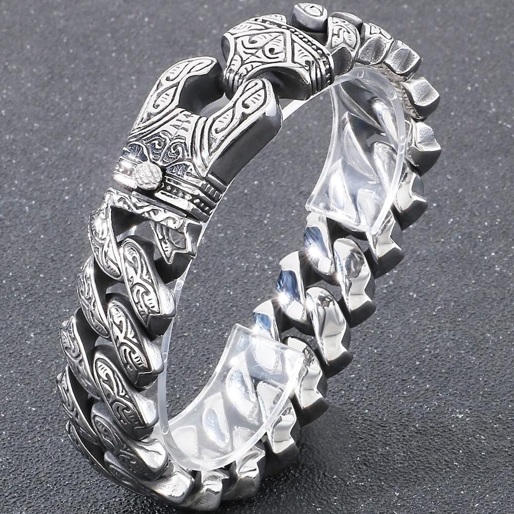 Крутой тяжелый браслет из цельной нержавеющей стали для мужчин, массивный, ширина 20 мм, тотемный стиль, цепочка, велосипедные браслеты, мужские, 4 цвета в наличии