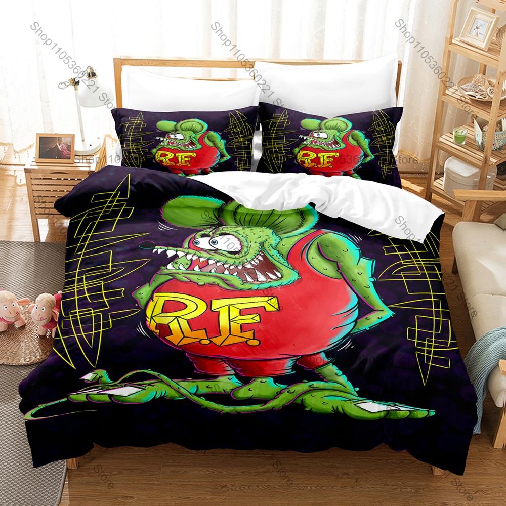 Пододеяльник + 2 наволочки Rat Fink Эда Рота Принт Kustom Kulture Мягкий комплект постельного белья для фанатов род-модов