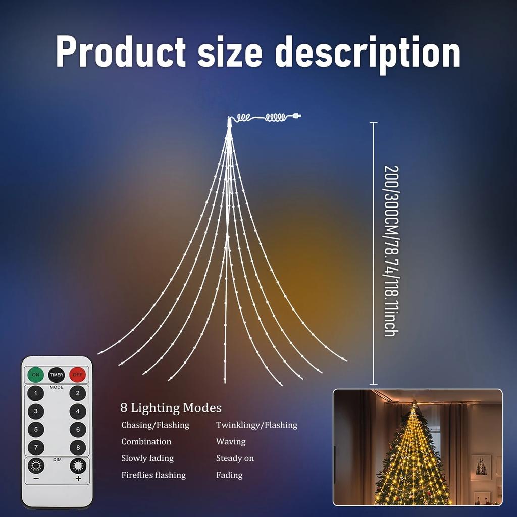 1.5 м/2 м/3 м USB Звездные гирлянды 8 режимов освещения Водонепроницаемые светодиодные сказочные огни Комната Спальня Свадебная вечеринка Рождественские украшения