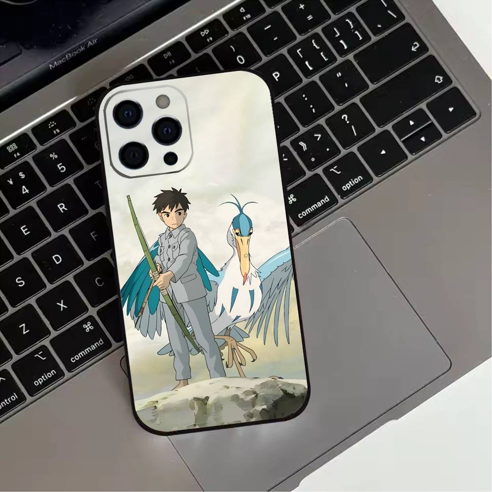 The Boy and the Heron Phone Case For iPhone 17,16,15,14,13,12,11 Plus,Pro Max,XS,Soft Silicone Black Cover