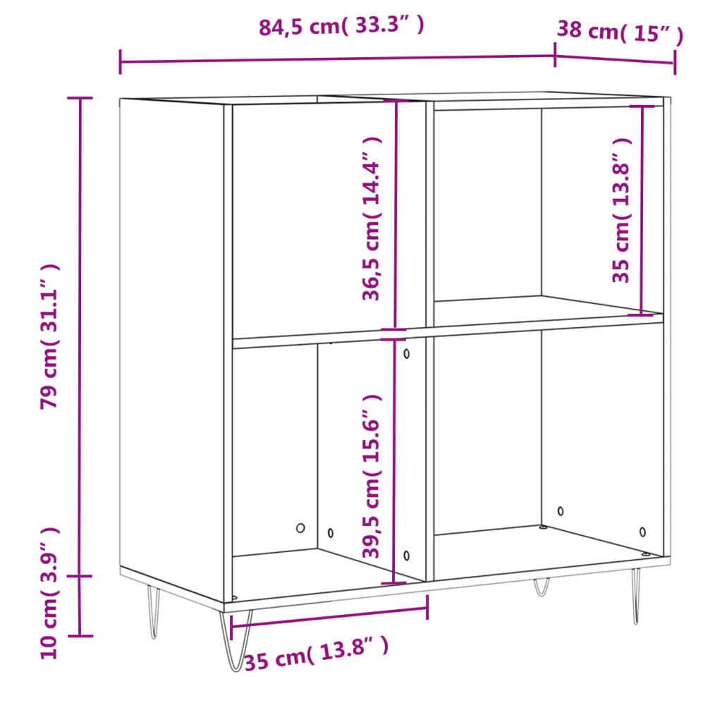 Record Cabinet Concrete Grey 84.5 x 38 x 89 cm Engineered Wood