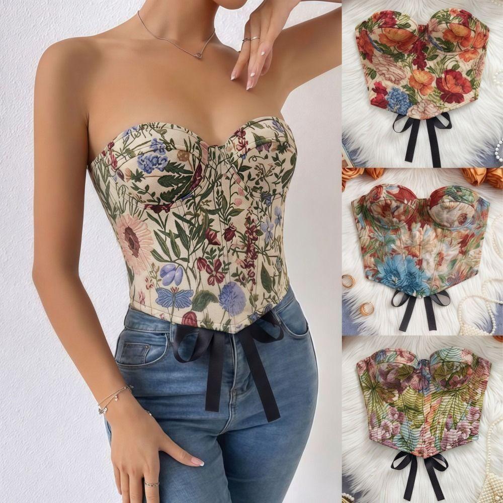 Off-shoulder Floral Underwired Corset Multi-Color Strapless Corset Top  Daily Streetwear