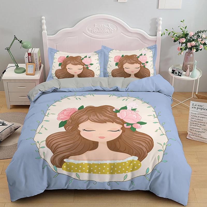 Cartoon Girly Watercolor Fashion Girl Modern Women Bedding Set Boys Girls Twin Queen Size Duvet Cover Pillowcase Bed Boys Adult