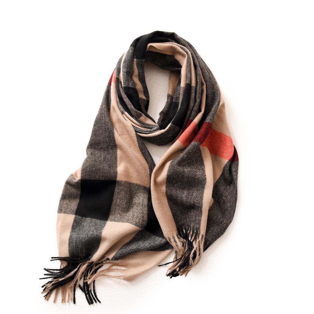 Scarf Women's Winter 2025 New Plaid Printing Tassel Imitation Cashmere Scarf Fashion Warm Shawl Scarf