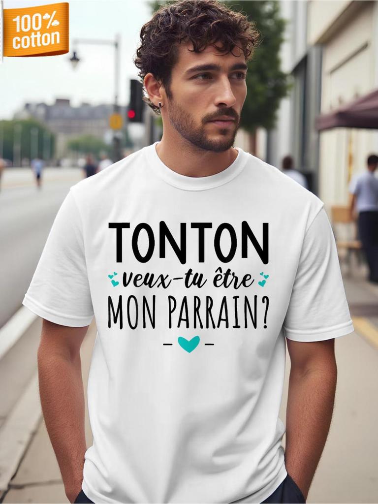 French Godfather T-Shirt - Ton Ton Tu Veux - Three Words Godfather Loose Fit Short Sleeve Tee for Godparents, Family Events And Baptism Parties - Funn