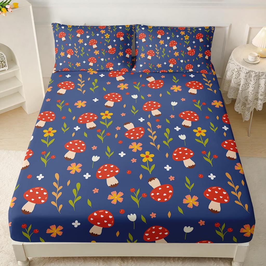 Милый мультяшный узор с лягушкой Шапка на кровать из трех частей Цифровая печать Постельное белье Шапка на кровать Набор из трех частей Дети и взрослые