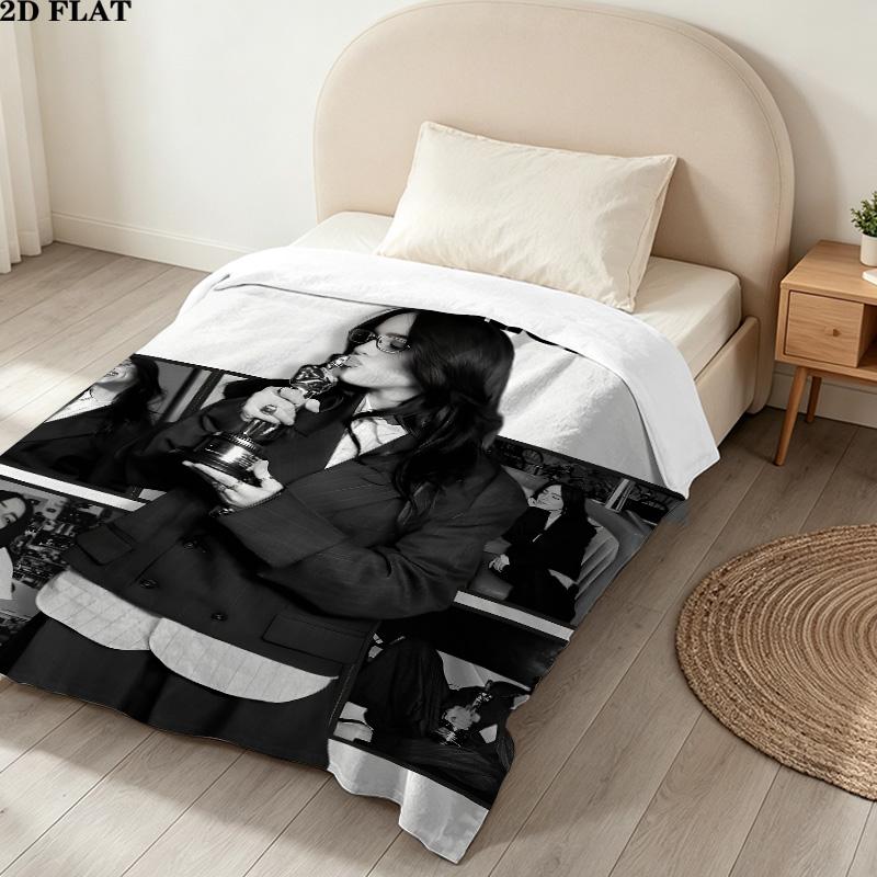 1PC Billie Eilish Patterned Flannel Blanket Suitable For All Seasons For Home Decor Warmth And Comfort Gifts Holiday Present