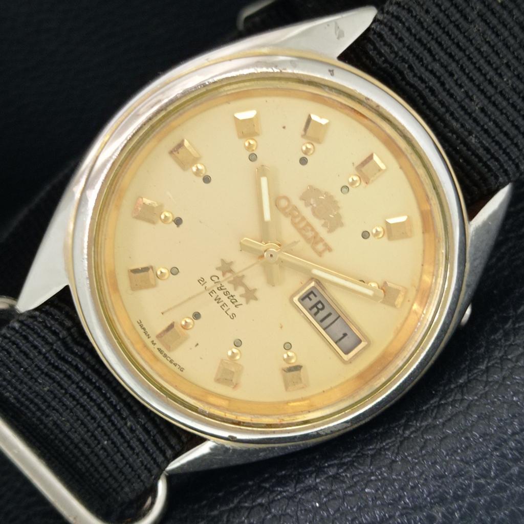 ЯПОНИЯ ВИНТАЖНЫЕ ORIENT CRYSTAL АВТОМАТИЧЕСКИЕ 46943 МУЖСКИЕ ОРИГИНАЛЬНЫЕ ЧАСЫ С ЦИФЕРБЛАТОМ a707785-1