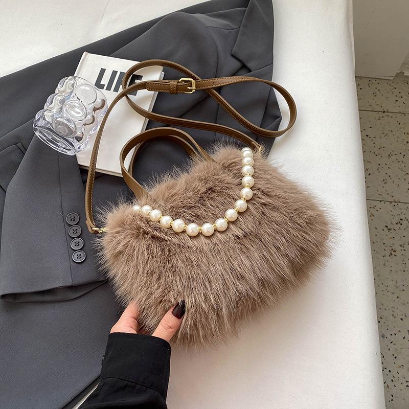 Fashion Women Faux Fur Tote Bag Zipper Solid Color Ladies Crossbody Shoulder Bag Trendy Winter Autumn Soft Fluffy Plush Handbags