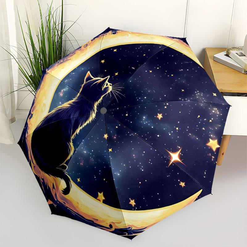 1pc Moonlit Whiskers Automatic Open/close Folding Compact Umbrella, 8-Rib Sturdy Canopy, Lightweight Portable, Commuting Use, Gift, Outdoor Umbrella,