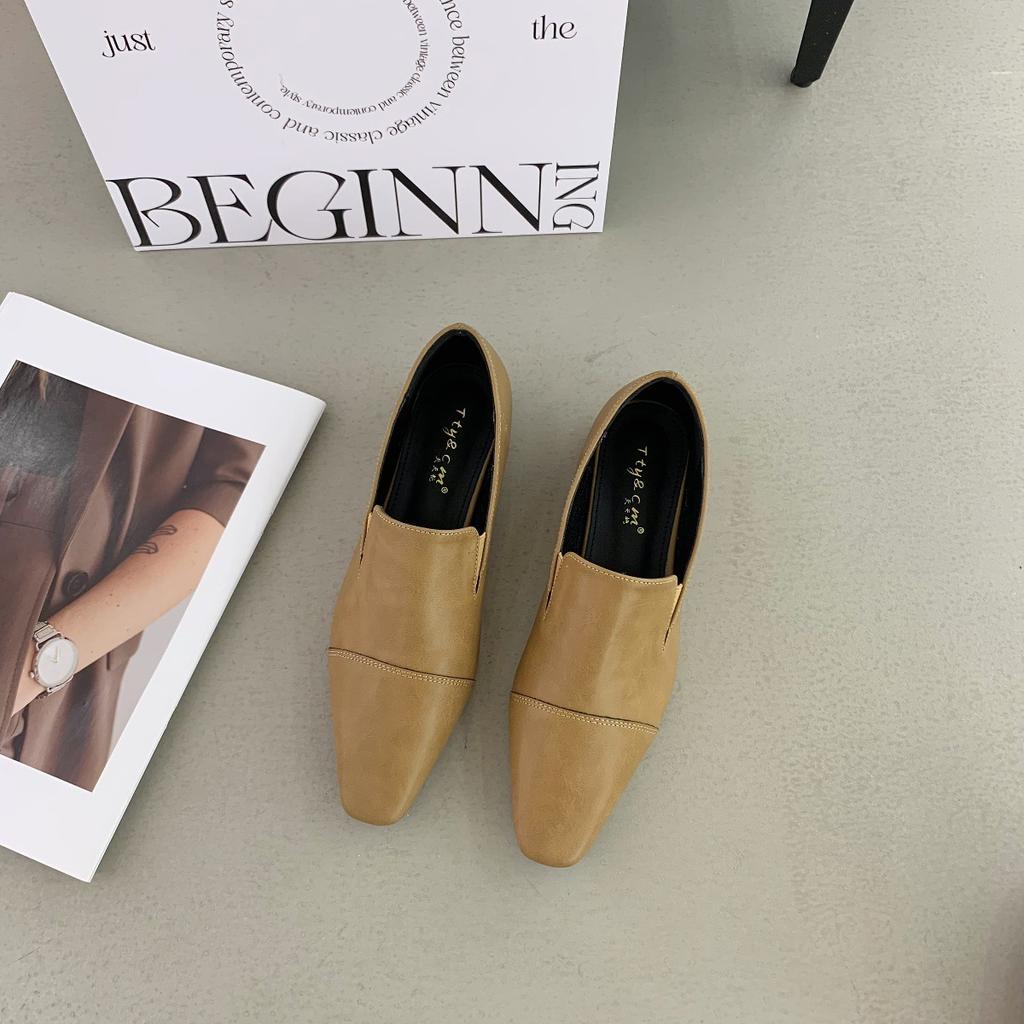 2025 новые минималистичные лоферы с текстурой холодного ветра, толстый низкий каблук, квадратный носок, глубокий вырез, одинарные туфли на одной педали, маленькие кожаные туфли женские