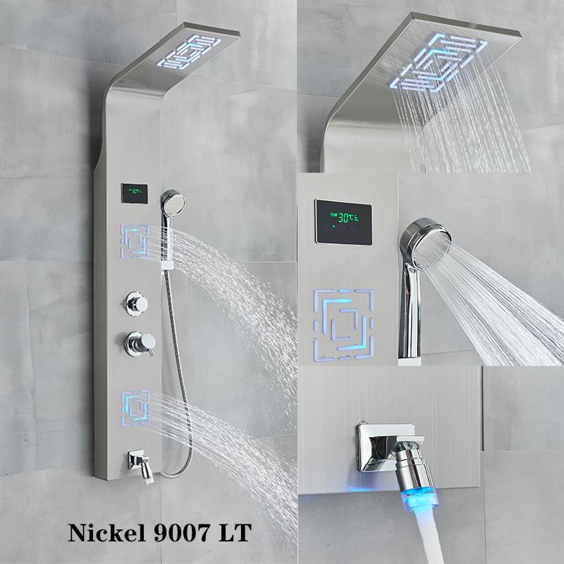 ALENARTWATER Панель для душевой кабины с LED-подсветкой, каскадный душ, верхний душ, дисплей температуры, смеситель, массаж спины с душевой лейкой