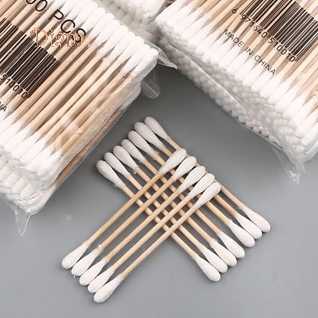 DIAMO Одноразовый двухсторонний деревянный ватный тампон, аппликатор для чистки макияжа