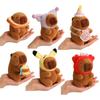 12cm Kawaii Anime Capybara Plushies With Pikachu Stitch Lucifer Cat Hat Doll Stuffed Animals Capybara Plushies Girl Toys