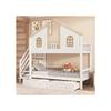 Lit superposé - MUVOE - 90x200 cm - Blanc et tons naturels - 2 tiroirs - Sécurité EN747