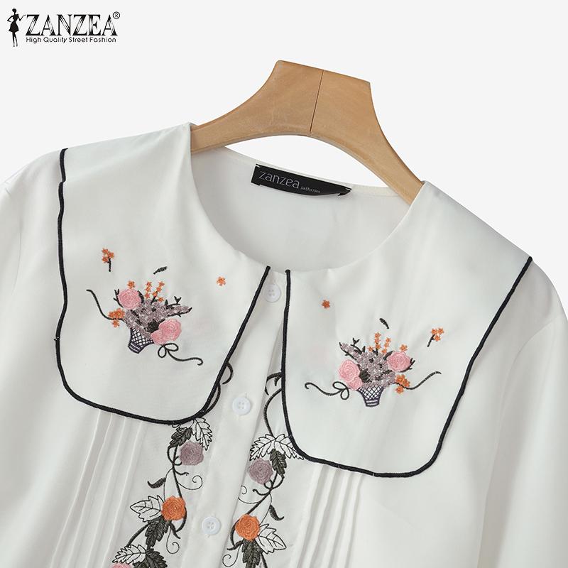 ZANZEA Женская повседневная блузка с длинным рукавом и вышивкой в цветочек