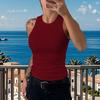 Women Vest Round Neck Sleeveless Elastic Slim Fit Tops Solid Color Sport Camisole