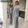 Warm Suit Women's Leisure Sports Suit Long-sleeved Plus Velvet Thickened Hoodie Women's Gold Velvet Hooded Sweater Two-piece Suit