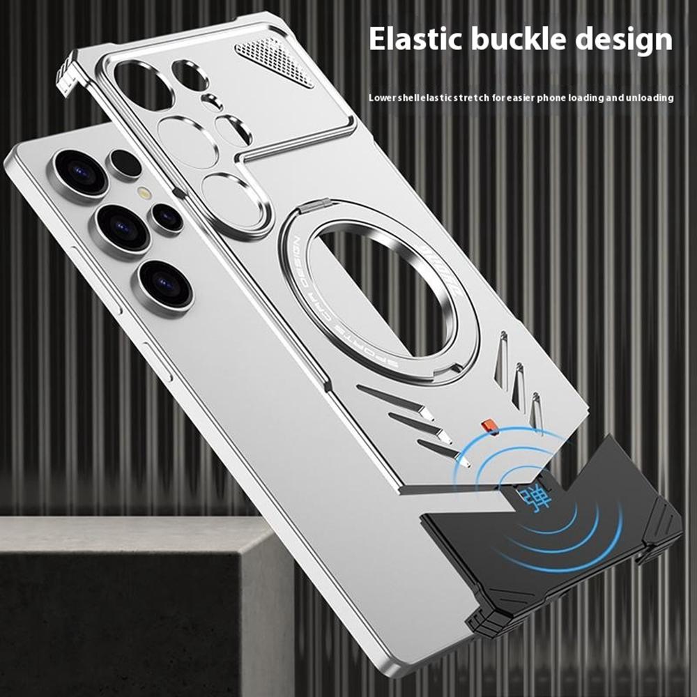 For Samsung Galaxy S25 Ultra Metal Case Frameless Hollow Heat Dissipation Phone Cover with Kickstand