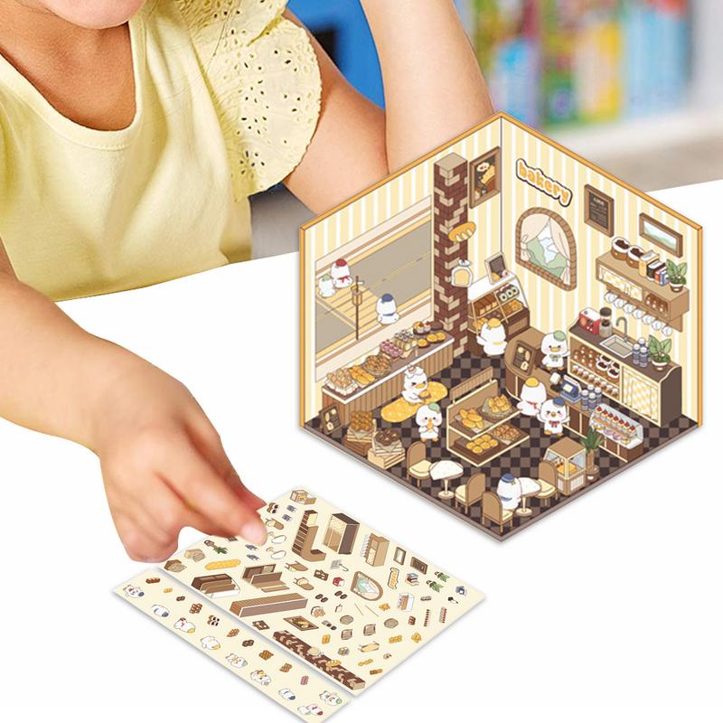 Miniature House Stickers 3D Effect Cartoon Scene Stickers kit 1 Scene 2 Stickers for Party Gift Make Kids Own House Stickers