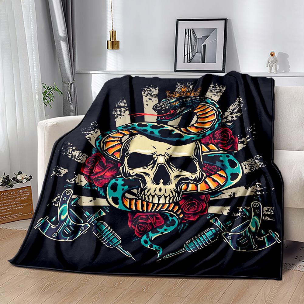 Tattoo Style 17 Blanket Comfortable Great for Couch Chair Bedding Four Seasons Multipurpose Playful Design Perfect Gift for Relatives and Friends