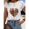 Floral Sweet and Cute Fashion Printing Women's O-neck Clothes T-shirt Short-sleeved Casual Daily Top