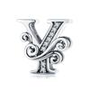 Bamoer Authentic 925 Sterling Silver Vintage Letter A To Z Zircon Bead Charms Fit Original Charm Bracelets DIY Jewelry