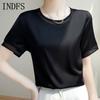 INDFS Women's Fashion Casual Summer Spring Solid Color Print Short Sleeve O-Neck Blouses & Shirts