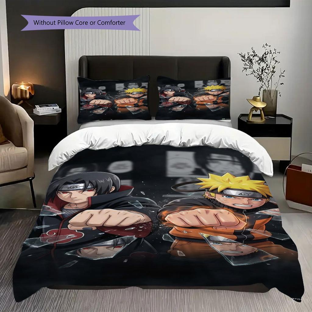 3pc Naruto-themed Printed Bedding Set( Without Core), Soft and Skin-friendly, Suitable for Bedroom or Guest Room