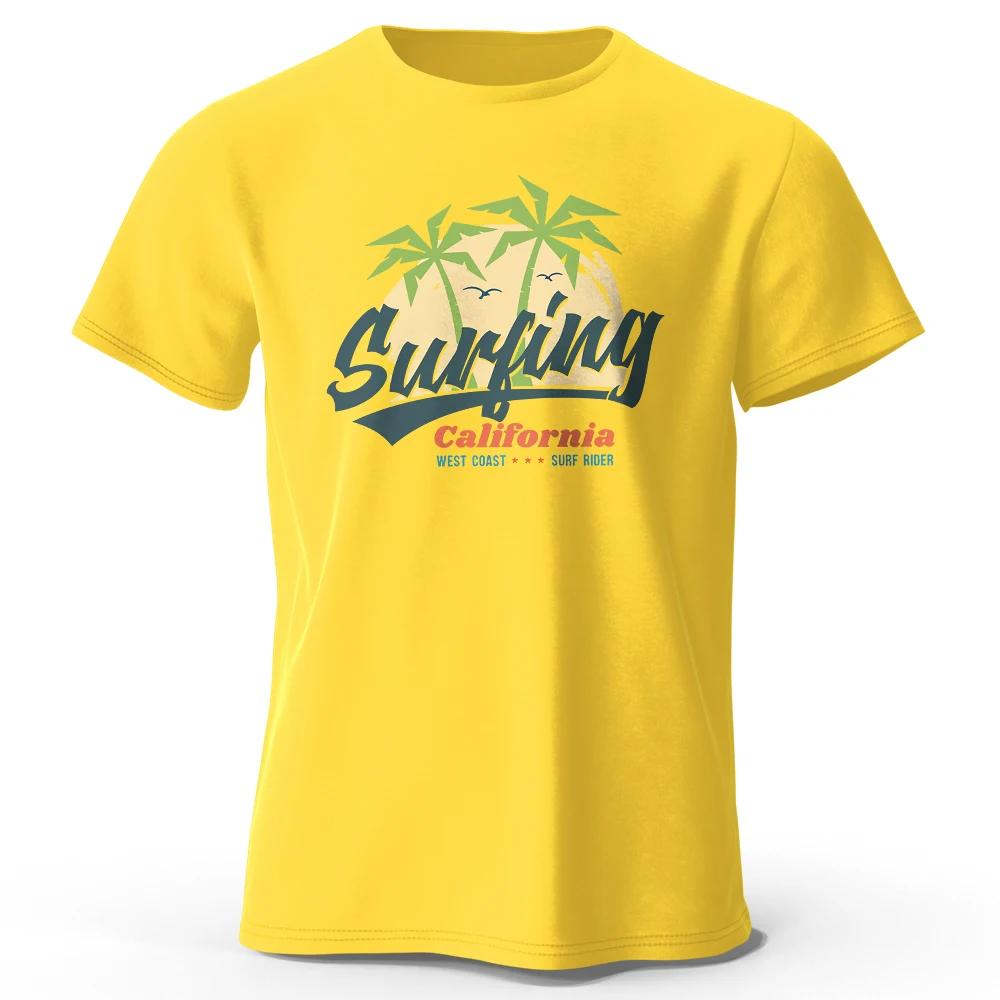 Мужская футболка с графическим принтом Vintage Surfing Carlifornia, 100% хлопок, с круглым вырезом и короткими рукавами, свободные футболки для отпуска
