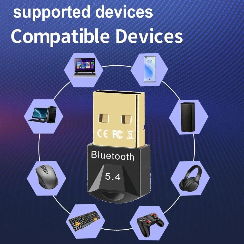 USB Bluetooth 5.4 адаптер Dongle беспроводной приемник передатчик для компьютера ПК динамик мышь клавиатура