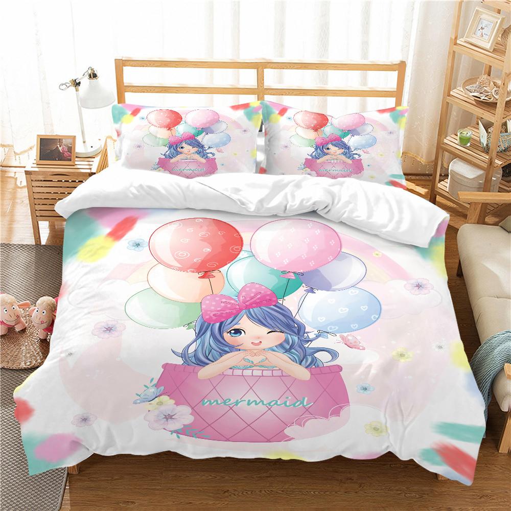 Mermaid Bedding 3D Girl Princess Room Duvet Cover Pillowcase 2/3pcs Single/double Bed Full-size Home Textile Girl Woman Gift