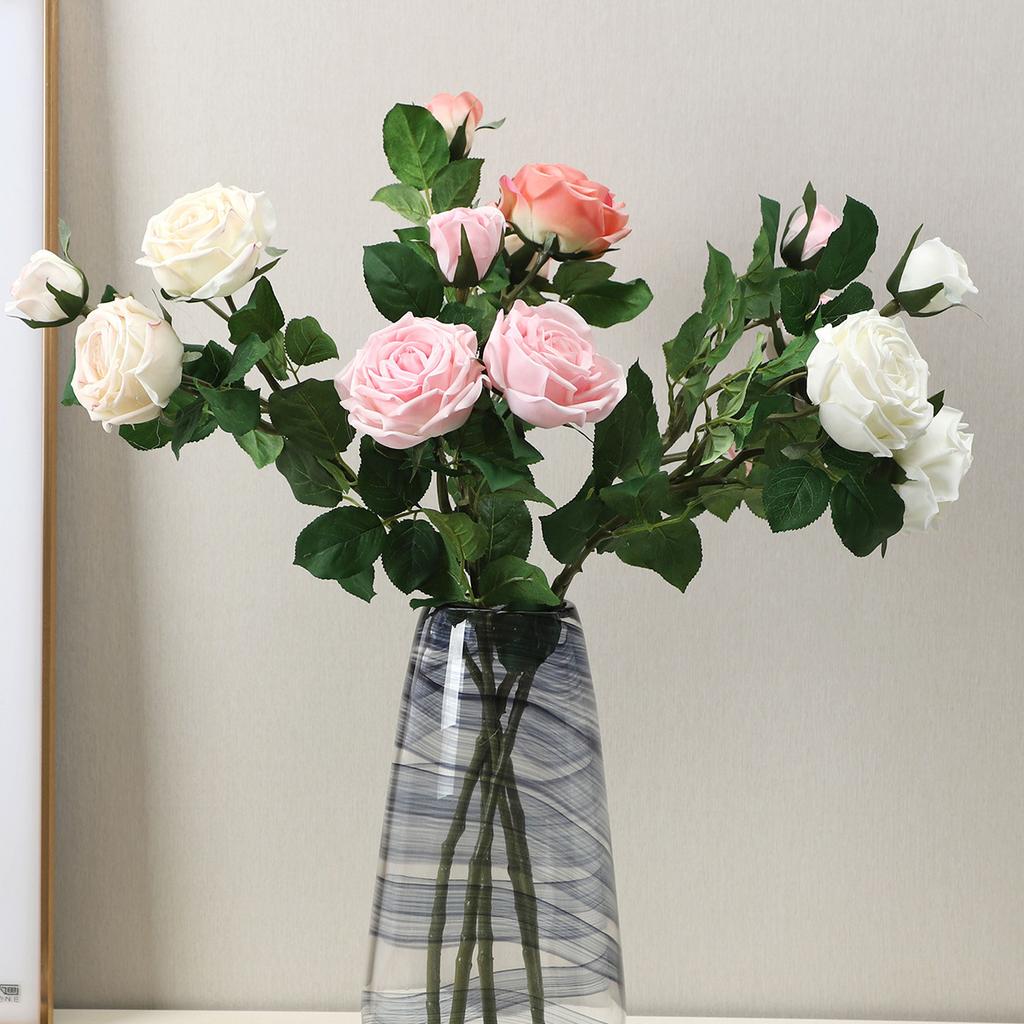 Simulation 3 Head Feel Moisturizing Honey Rose Home Living Room Decoration Pot Fake Flower Simulation Rose