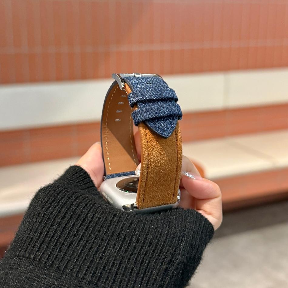 Suede Demin Color Match Leather Bracelet For Apple Watch Band S11/10/9/8/7/6/Ultra iWatch Strap 49/46/45/44/42/41/40/38mm Casual