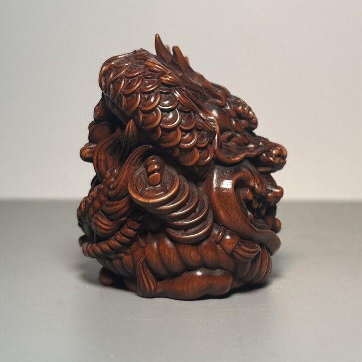 Chinese Boxwood Wooden Carvings Dragon Wood Carving Statue Loong Figurines