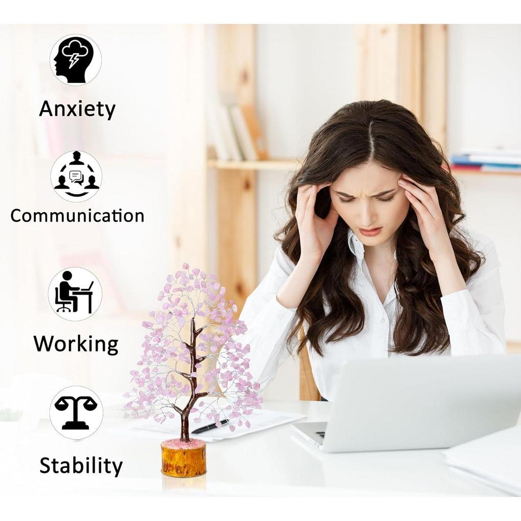 Дерево из розового кварца и кристаллов драгоценных камней для любви и гармонии – предмет домашнего декора для гостиной – подарок на день рождения, свадьбу, предмет для украшения дома