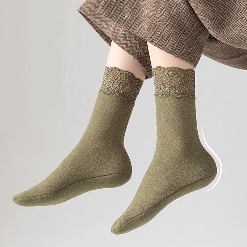 1Pair Snow Socks Keep Warm Thicken Self-heating Cotton Winter Fleece-lined Socks Lace