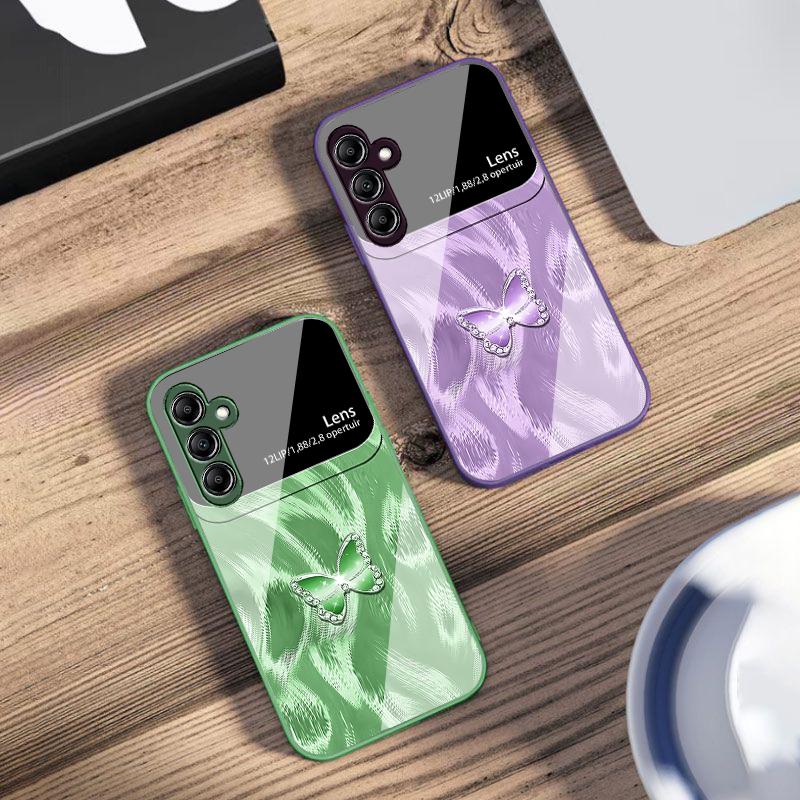 Розовый Алмазный Бабочка Для Samsung A73 72 71 A70 56 55 54 A53 52 51 50 42 A35 A34 33 32 31 26 25 24 23 22 30 стеклянный чехол для телефона