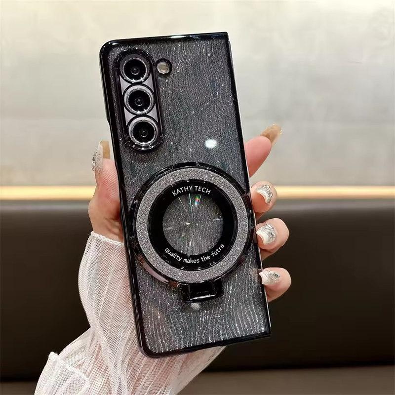 Чехол Ring Electroplate Sparkling для телефона Samsung Galaxy Z Fold 6 5 4 3 Fold6 Fold5 Fold4 Fold3 Магнитный противоударный чехол