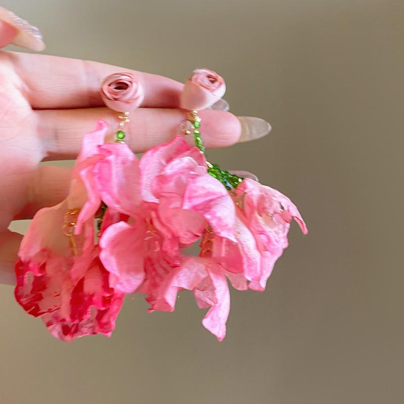 Серьги с кисточками в виде цветов из шифона "Серебряная игла", Милый стиль Мори, Дофаминовый тренд, Универсальные женские серьги